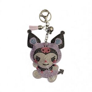 Chic Pink and Black Rhinestone Keychain